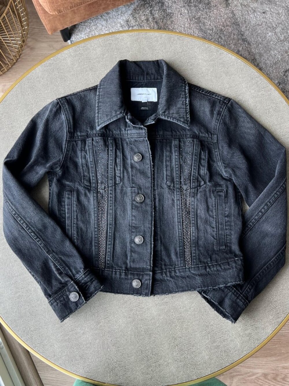 Current/Elliott Faded Black Studded Cropped Denim Jacket - Size 0